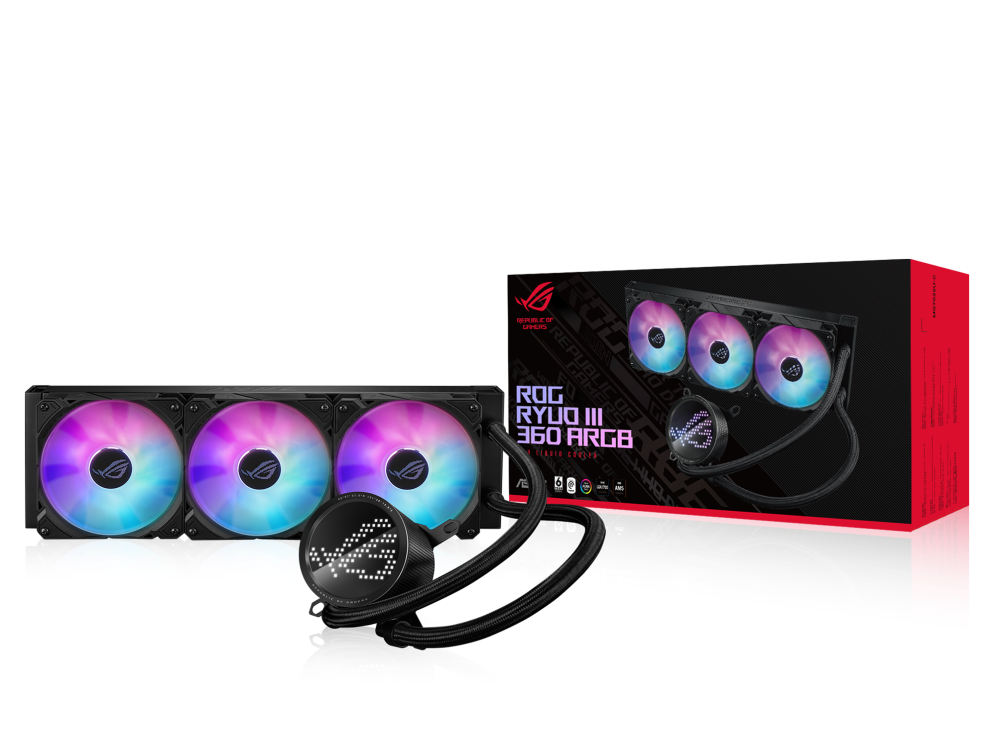 ASUS ROG Ryuo III 360 AIO Liquid CPU Cooler, 8th Gen Asetek Pump, Anime Matrix LED, 2200 RPM Speed Black ASUS ROG Ryuo III 360 AIO Liquid CPU Cooler, 8th Gen Asetek Pump, Anime Matrix LED, 2200 RPM Speed Black